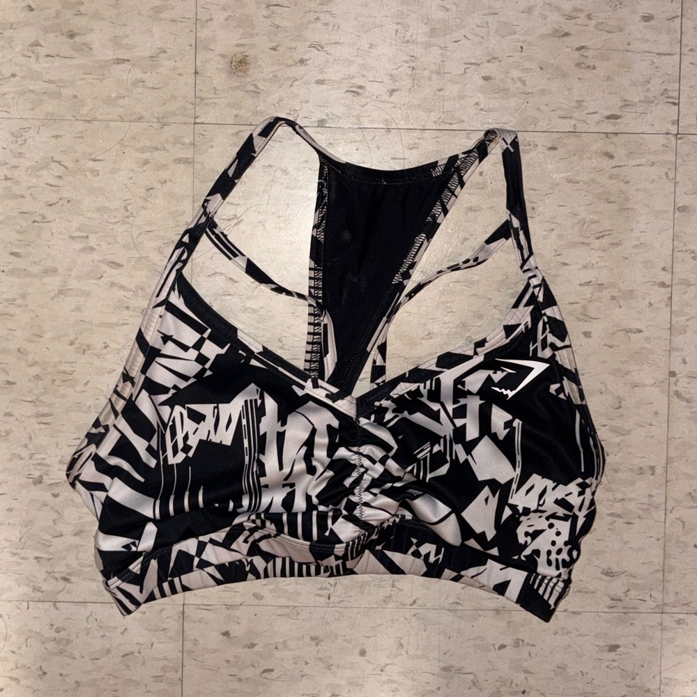 Gymshark Black and White Graphic Strappy Sports Bra